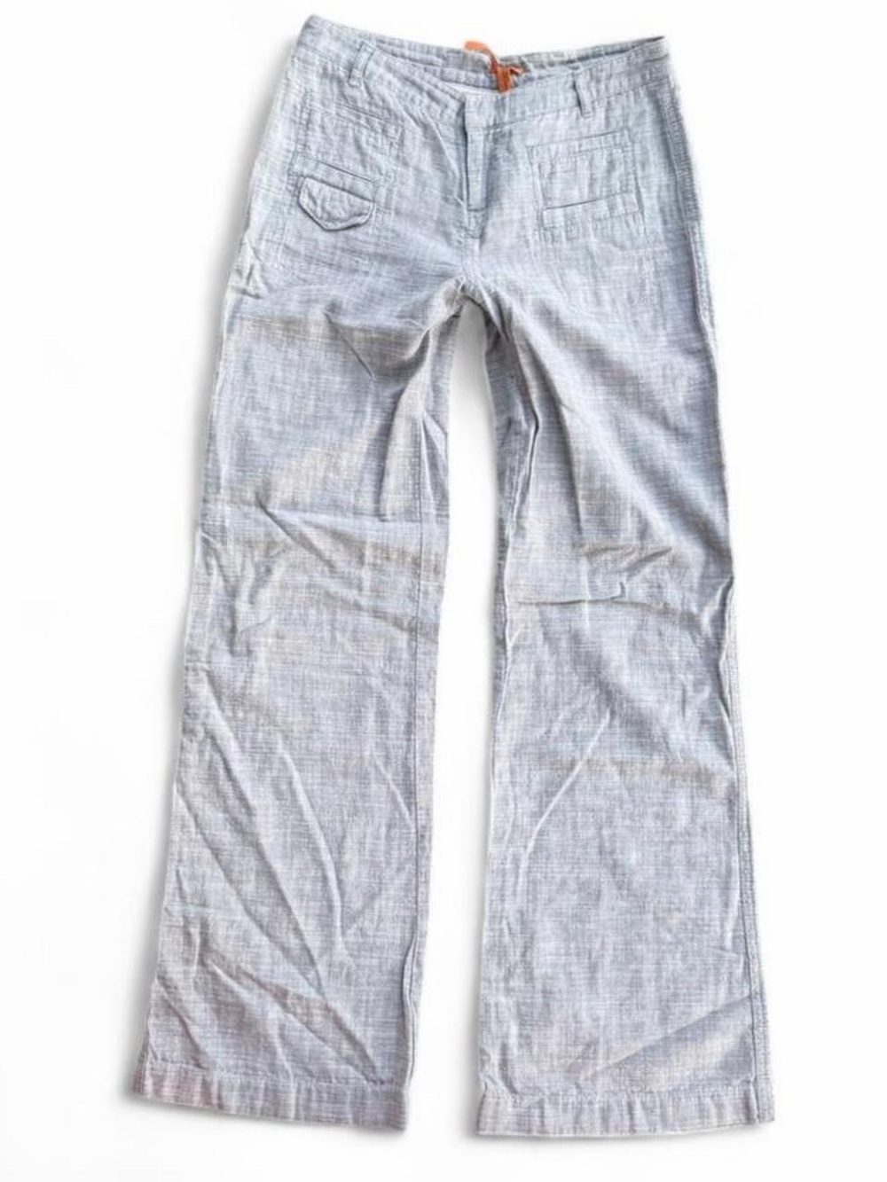 BCBGeneration Light Gray Textured Linen-Blend Pants with Orange Brand Tag